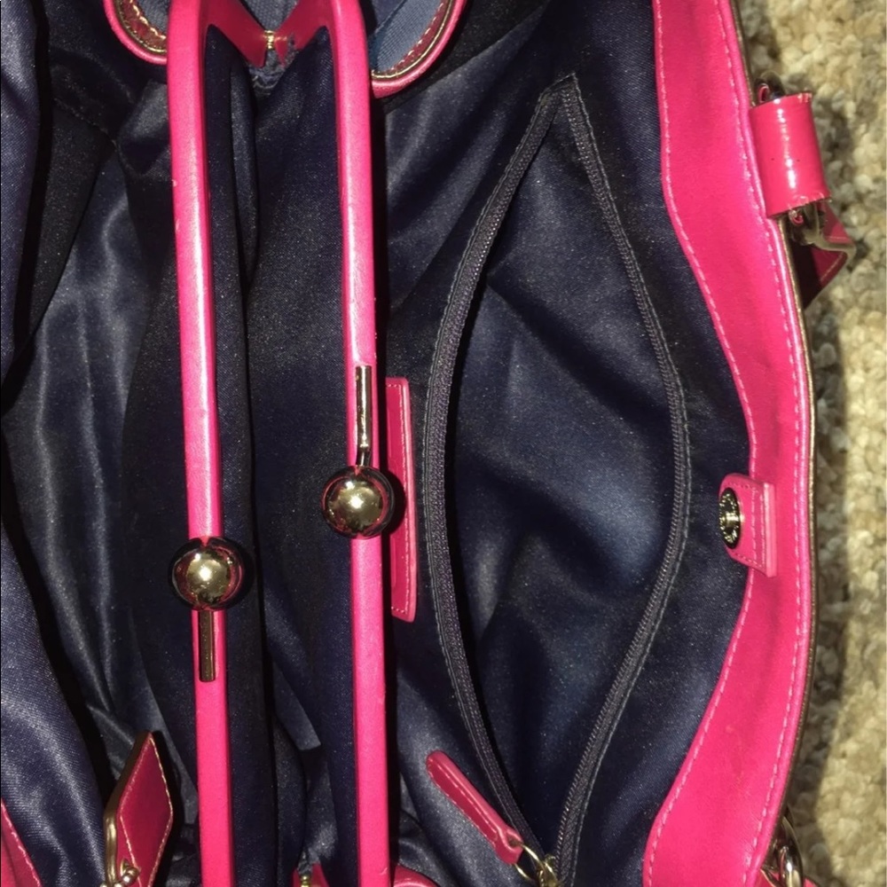 Coach Navy Signature Tote with Hot Pink Trim - Picture 5 of 16